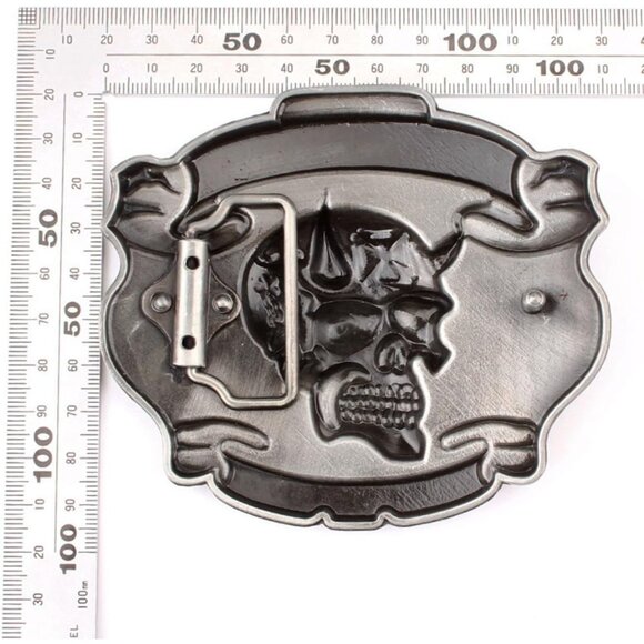 Men's Metallic Vintage Pirate Skull Native American Motorcyclist Belt Buckle - Picture 2 of 2